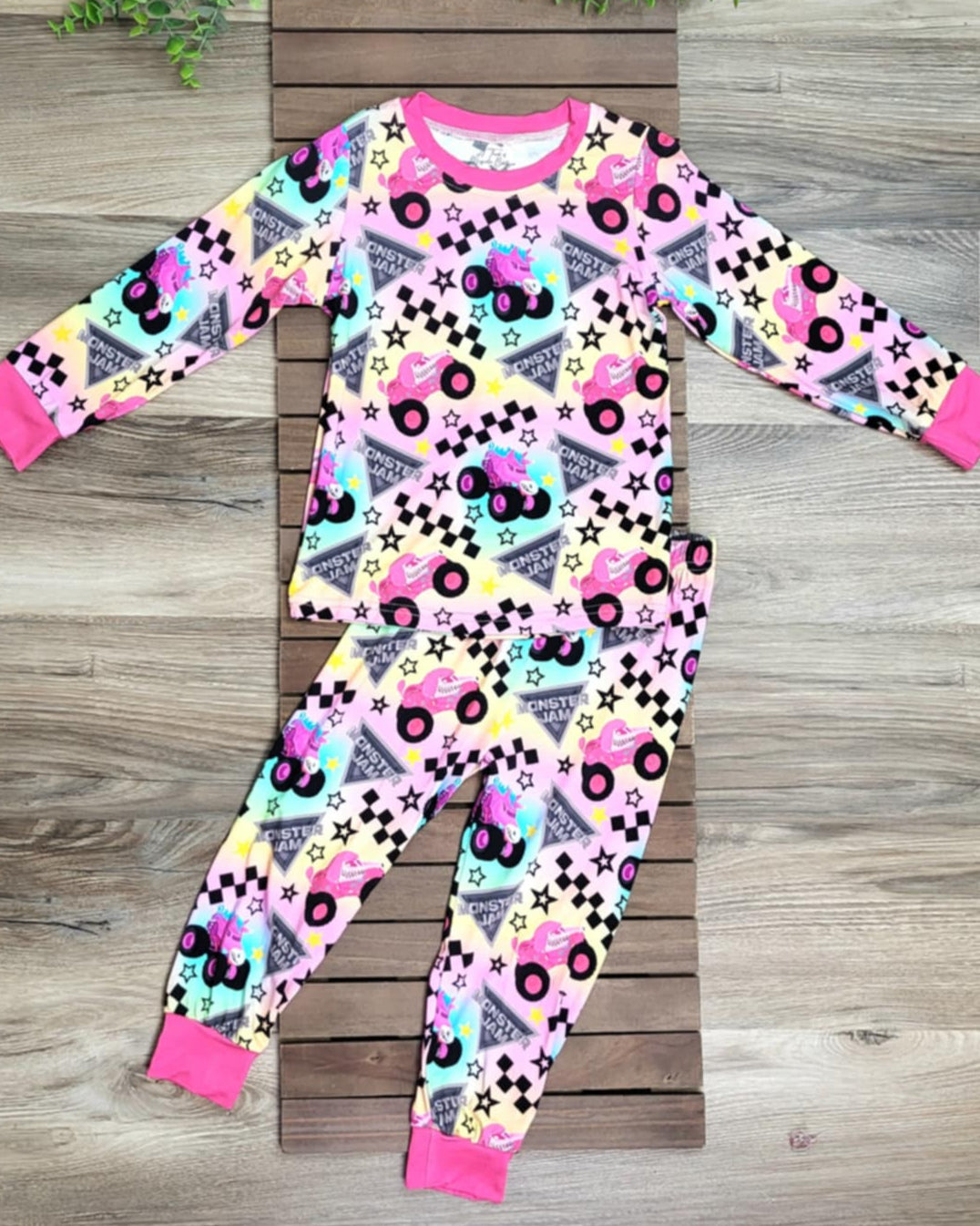 Bamboo Girls Monster Truck Two-Piece Pajama Set A Touch of Magnolia Boutique