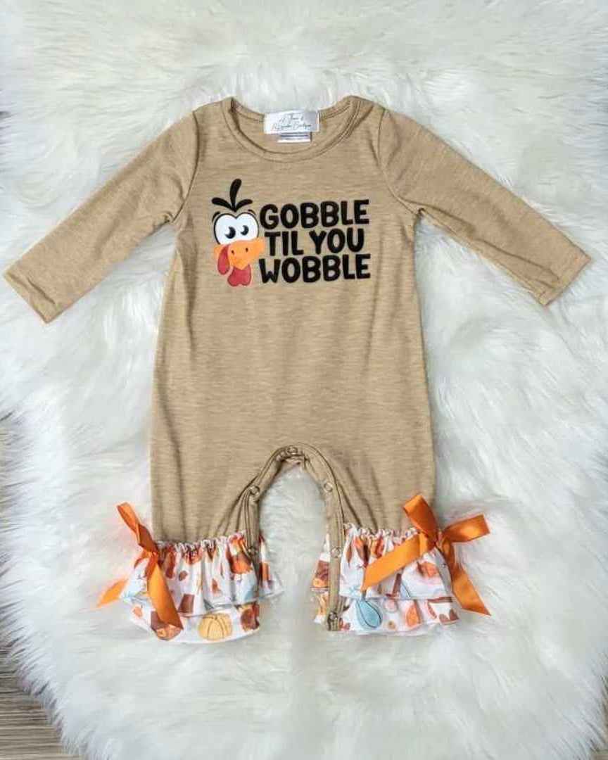 Baby Girl Gobble Til You Wobble Romper A Touch of Magnolia Boutique