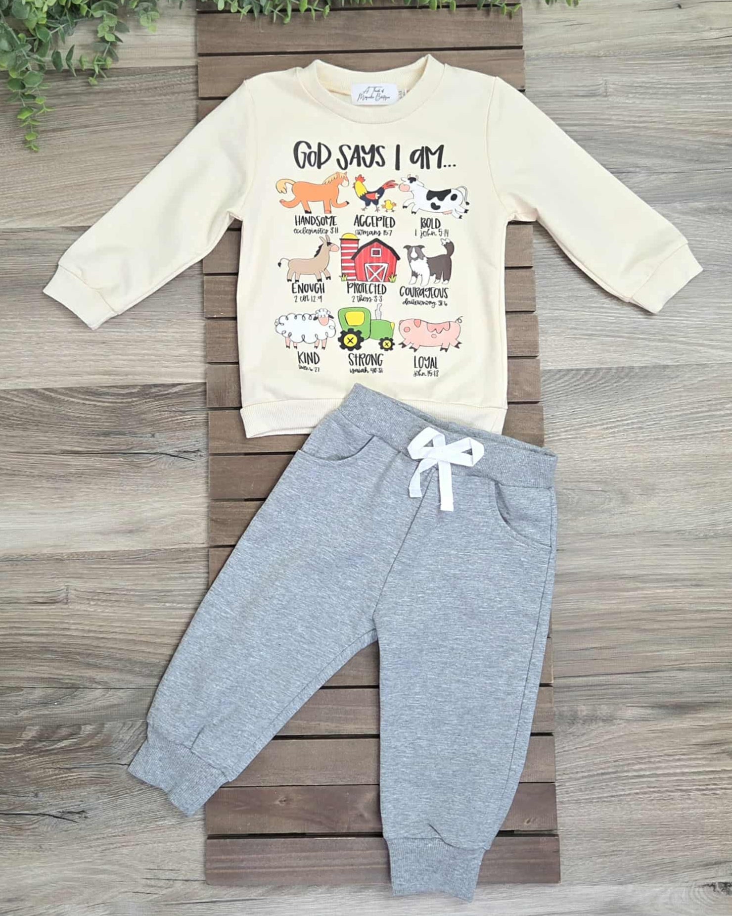 God Says I Am Farm Themed Jogger Set- Baby & Toddler Boys A Touch of Magnolia Boutique