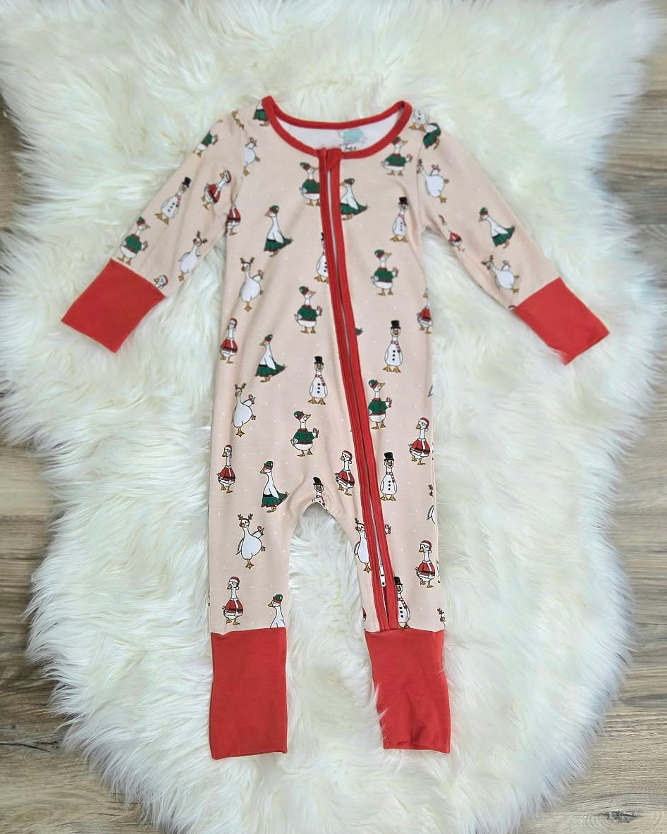 Bamboo Merry & Bright Christmas Goose Baby Zipper Romper & Sleeper A Touch of Magnolia Boutique