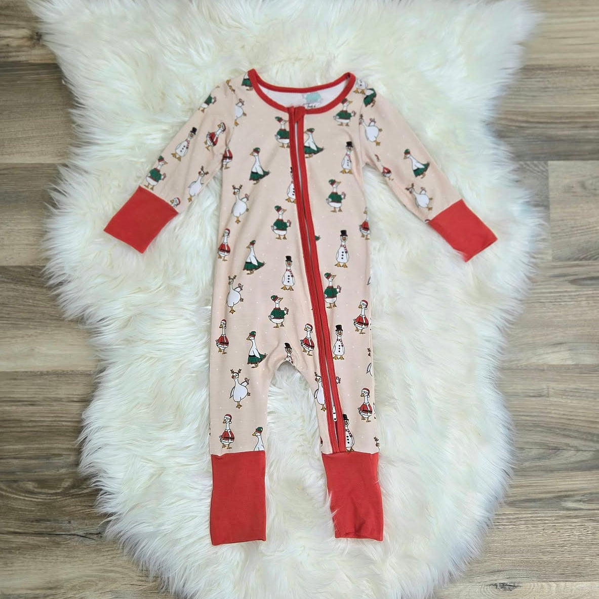 Bamboo Merry & Bright Christmas Goose Baby Zipper Romper & Sleeper A Touch of Magnolia Boutique