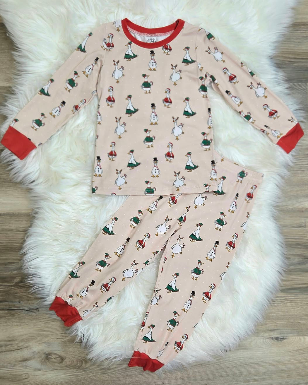 Bamboo Merry & Bright Christmas Goose Two-Piece Pajama Set A Touch of Magnolia Boutique