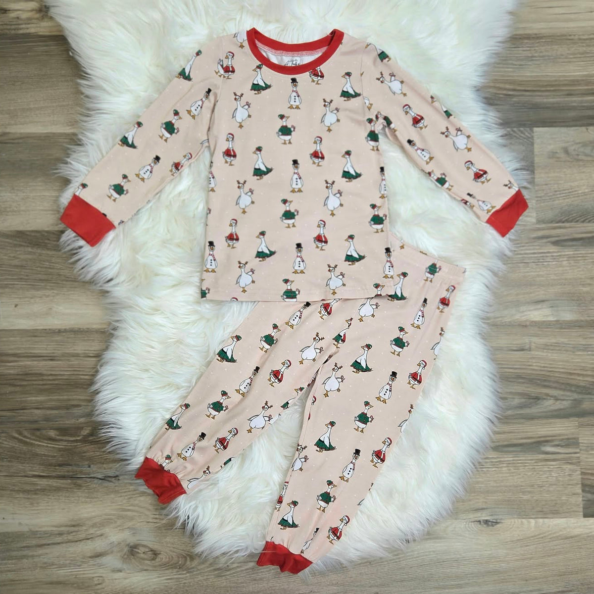 Bamboo Merry & Bright Christmas Goose Two-Piece Pajama Set A Touch of Magnolia Boutique