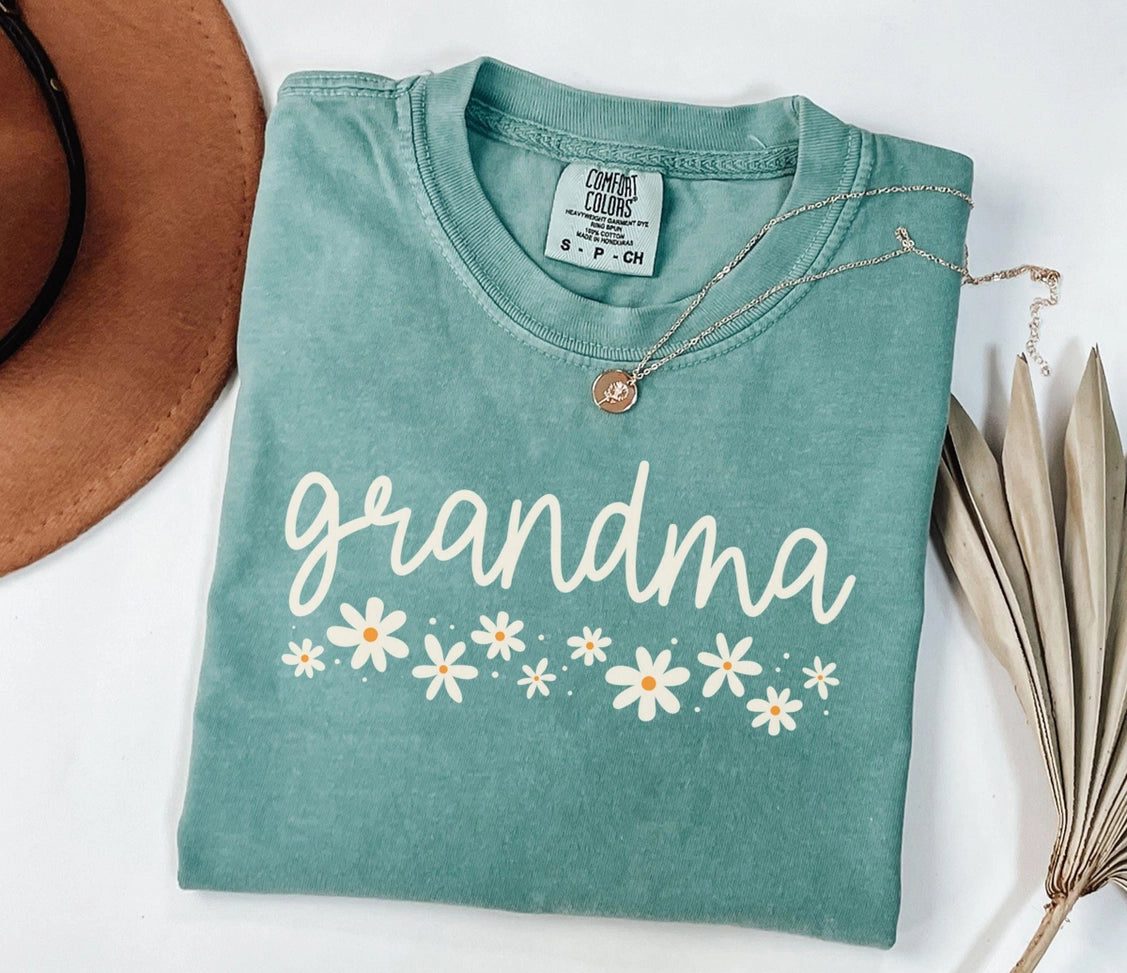 Grandma Light Green T Shirt with Daisies A Touch of Magnolia Boutique