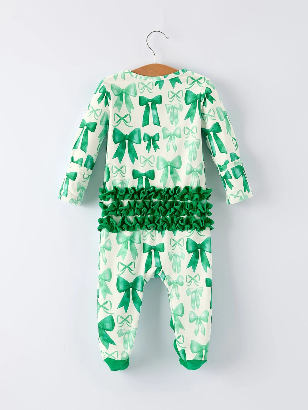 Green Bow Ruffle Baby Girl Romper A Touch of Magnolia Boutique