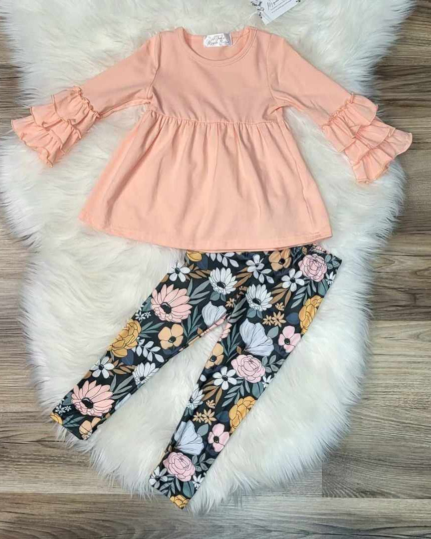Peplum Ruffle Top & Green Floral Legging Set A Touch of Magnolia Boutique