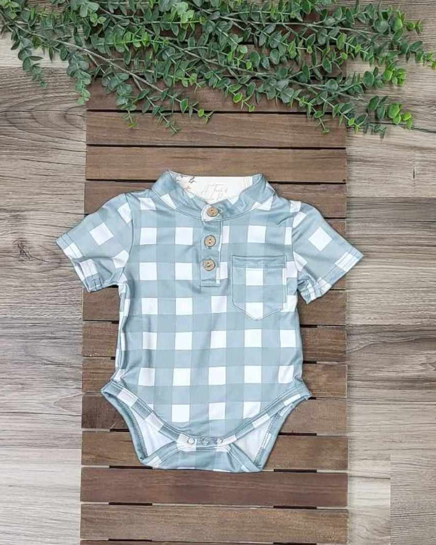 Baby Boy Green Plaid Romper A Touch of Magnolia Boutique