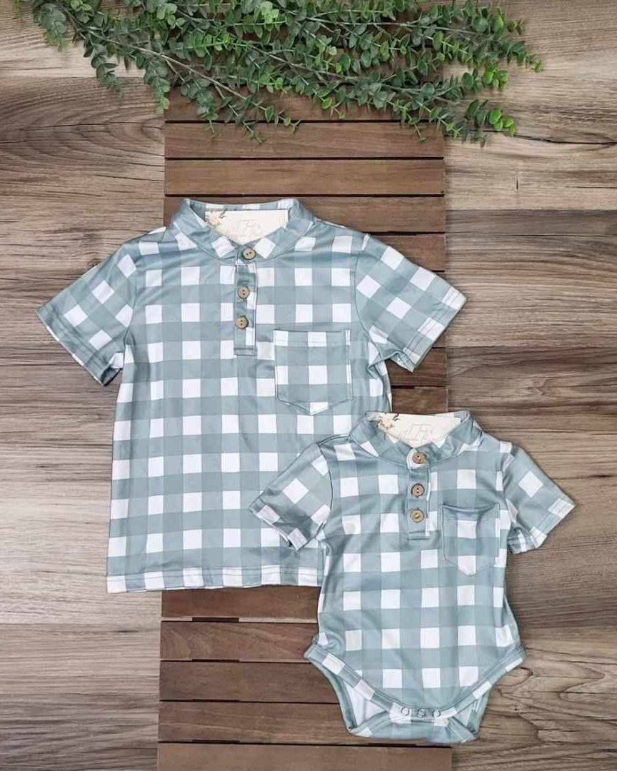 Baby Boy Green Plaid Romper  A Touch of Magnolia Boutique   