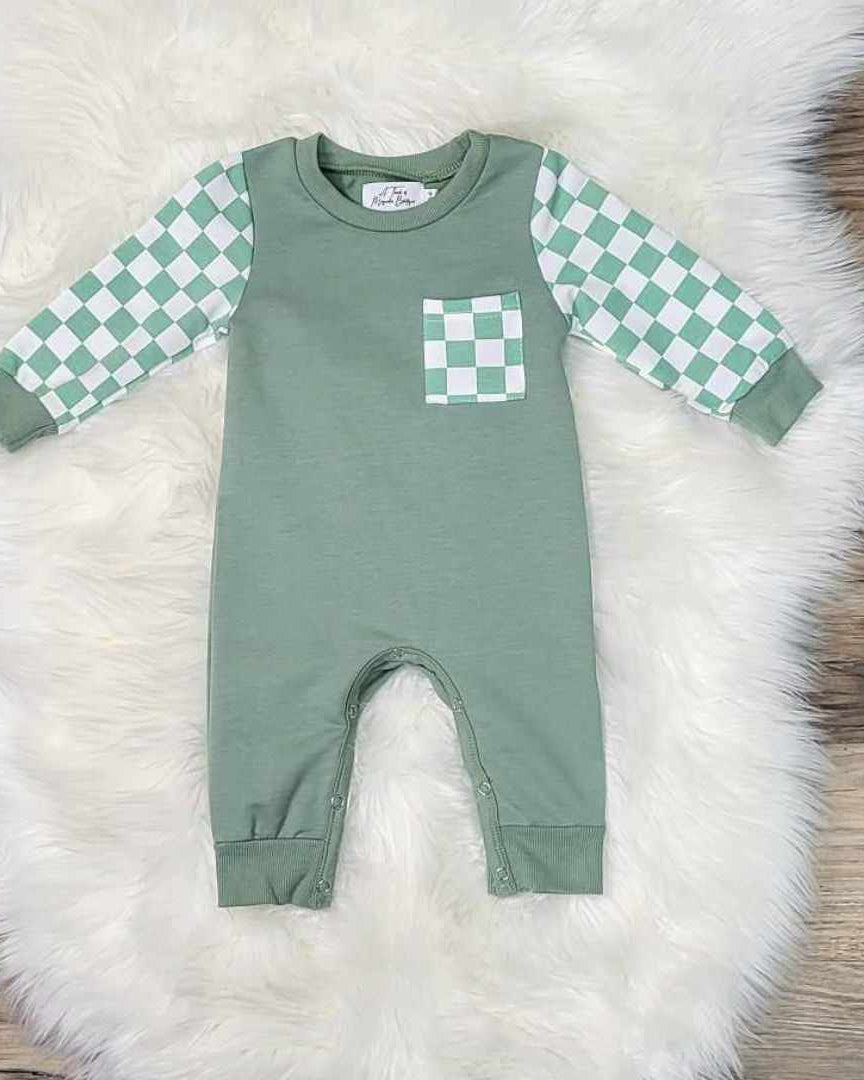 Baby Green Checkered Romper  A Touch of Magnolia Boutique   