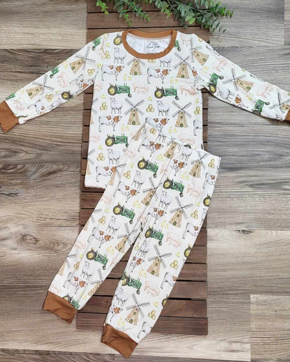 Bamboo Two-Piece Pajama Set- Green Tractor and Farm Animal Print A Touch of Magnolia Boutique
