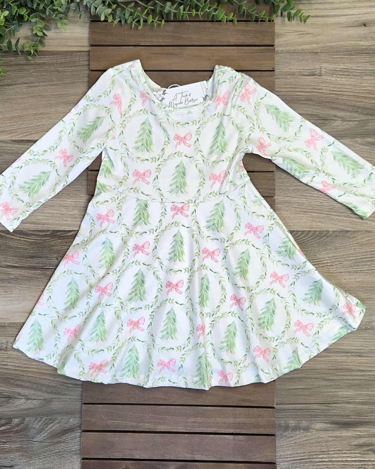 Holiday Wreath with Trees and Bows dress A Touch of Magnolia Boutique