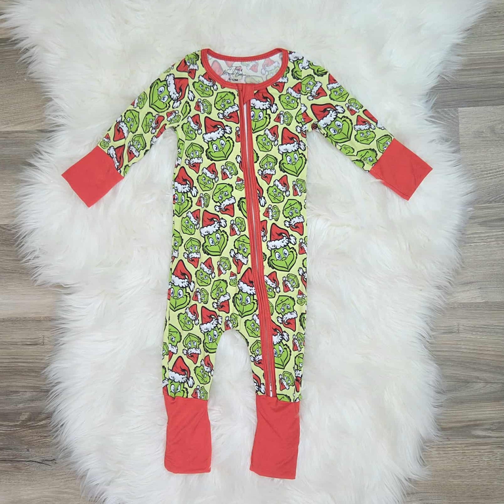 Bamboo Green Guy Santa Zippie Romper/Sleeper A Touch of Magnolia Boutique