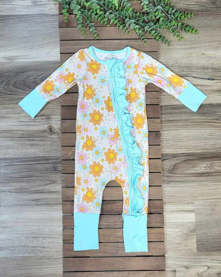 Groovy Flower Print Bamboo Baby Zippie Romper/Sleeper A Touch of Magnolia Boutique