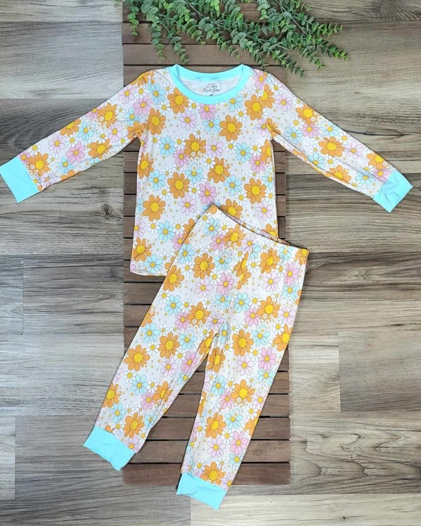 Groovy Flower Print Bamboo Two-Piece Pajama Set A Touch of Magnolia Boutique