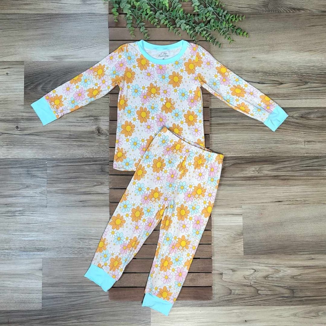 Groovy Flower Print Bamboo Two-Piece Pajama Set A Touch of Magnolia Boutique