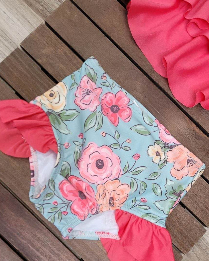 Ruffle Halter 2 piece Floral Swimsuit A Touch of Magnolia Boutique