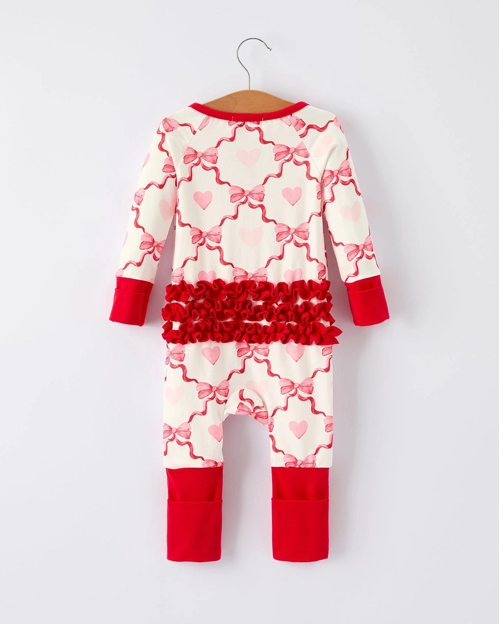 Baby Girl Bow and Hearts Romper with Ruffle Back A Touch of Magnolia Boutique