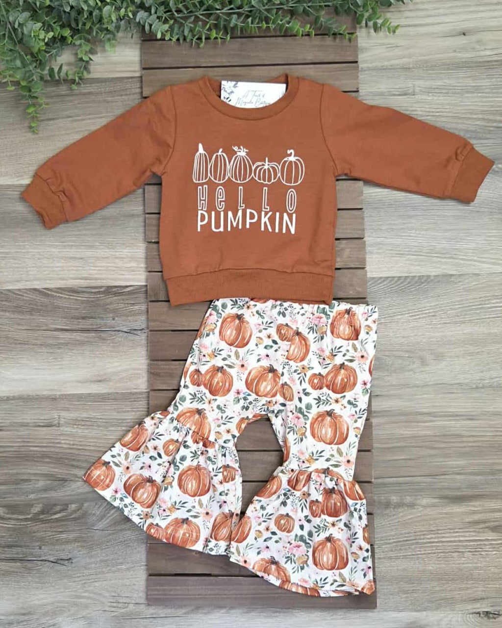Hello Pumpkin Top and Pumpkin Print Bell Bottoms-Baby and Toddler Girls A Touch of Magnolia Boutique