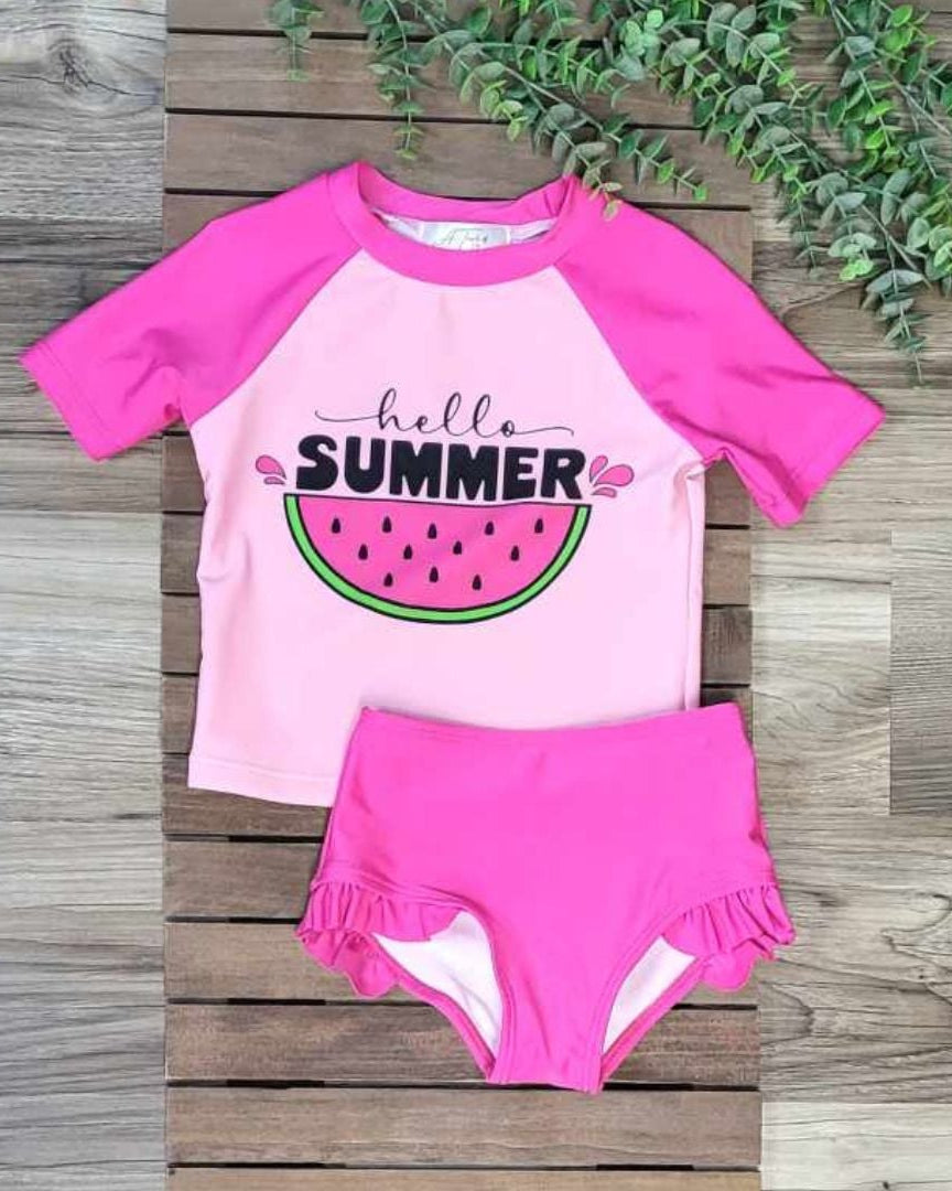 Hello Summer Watermelon Short Sleeve Rash Guard Swim Set A Touch of Magnolia Boutique