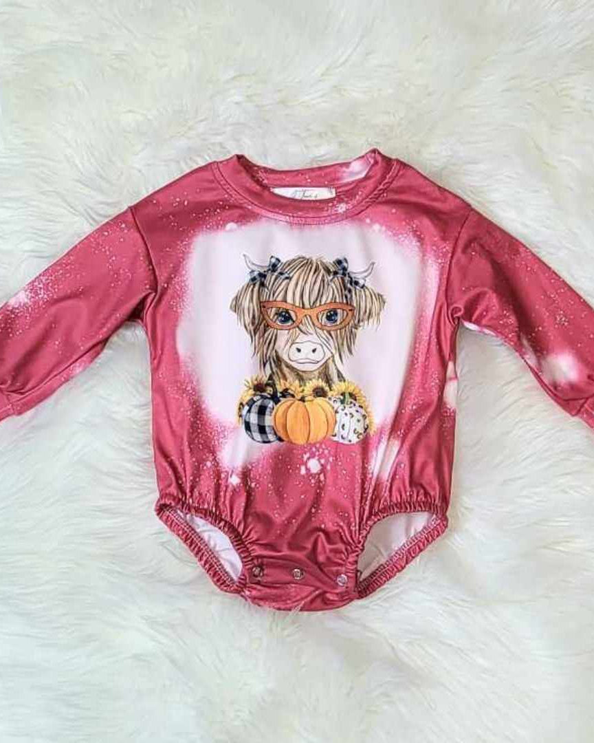 Baby Girl Highland Cow Pumpkin Romper A Touch of Magnolia Boutique