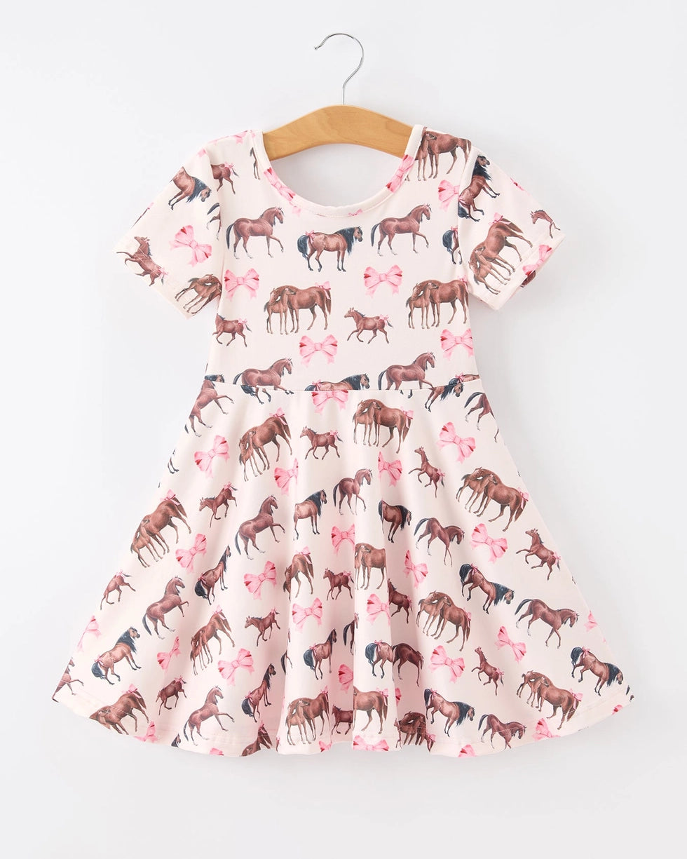 Pink Horses & Bows Short Sleeve Dress A Touch of Magnolia Boutique
