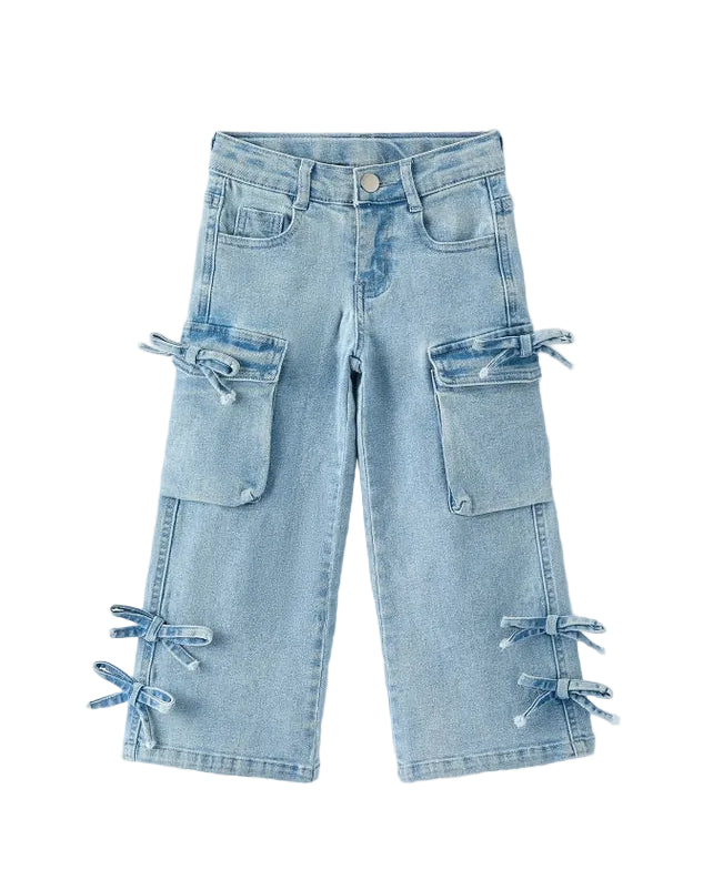 Light Wash Wide Leg Jeans with Bow Accents A Touch of Magnolia Boutique
