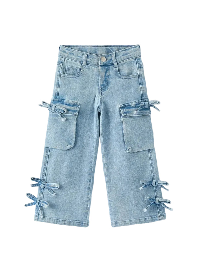 Light Wash Wide Leg Jeans with Bow Accents A Touch of Magnolia Boutique
