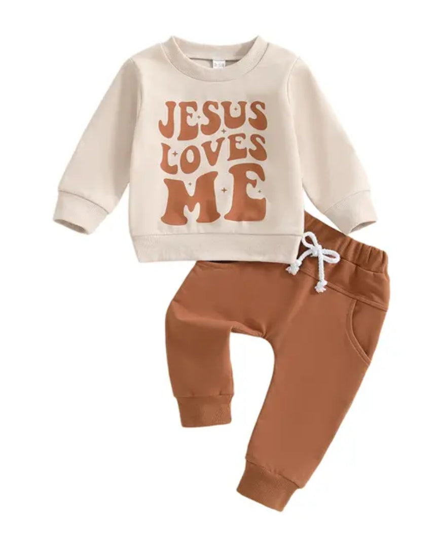 Jesus Loves Me Baby and Toddler Jogger Set A Touch of Magnolia Boutique