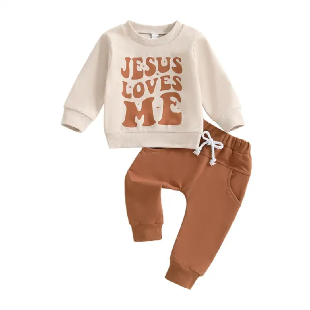 Jesus Loves Me Baby and Toddler Jogger Set A Touch of Magnolia Boutique