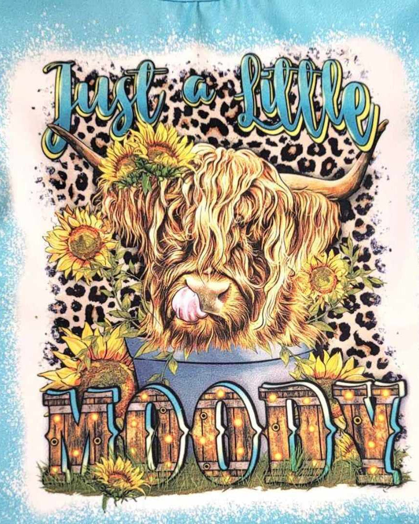 Blue Flutter Sleeve "Just a Little Moody" Highland Cow Top & Leopard Sunflower Shorts Set A Touch of Magnolia Boutique