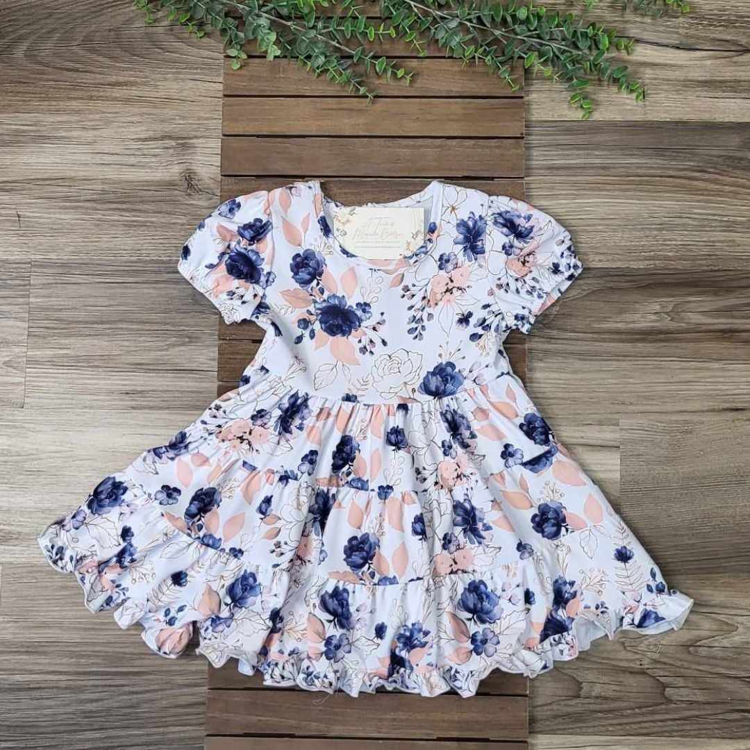 Blue and Peach Floral Tier Chiffon Dress  A Touch of Magnolia Boutique   