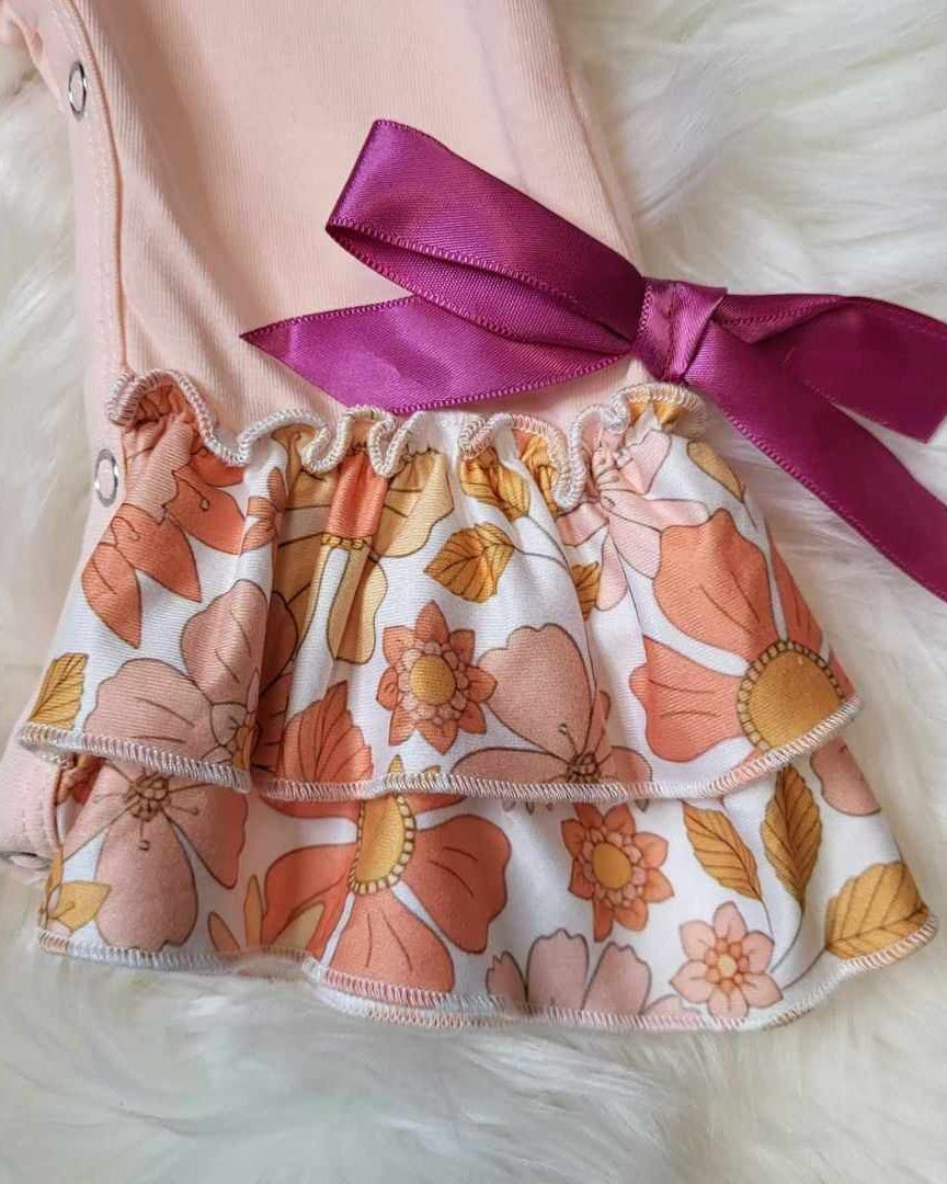Baby Girl Pumpkin Floral Ruffle Sleeve Romper A Touch of Magnolia Boutique