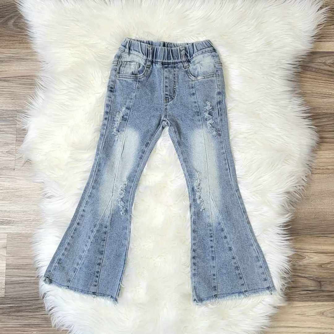 Light Wash Flare Denim Jeans with Raw Hemline A Touch of Magnolia Boutique