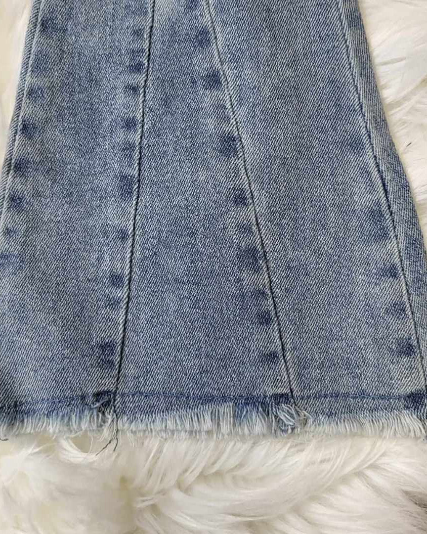 Light Wash Flare Denim Jeans with Raw Hemline A Touch of Magnolia Boutique