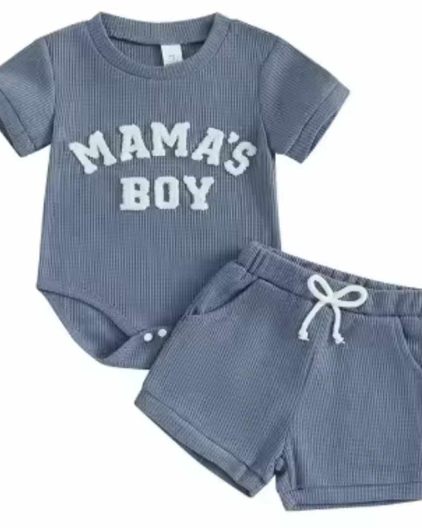 Blue Mama's Boy Onesie and Shorts Outfit Set A Touch of Magnolia Boutique