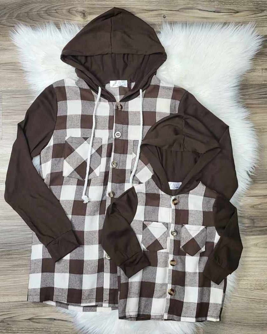Mom & Me Brown Plaid Hooded Top-Adult A Touch of Magnolia Boutique