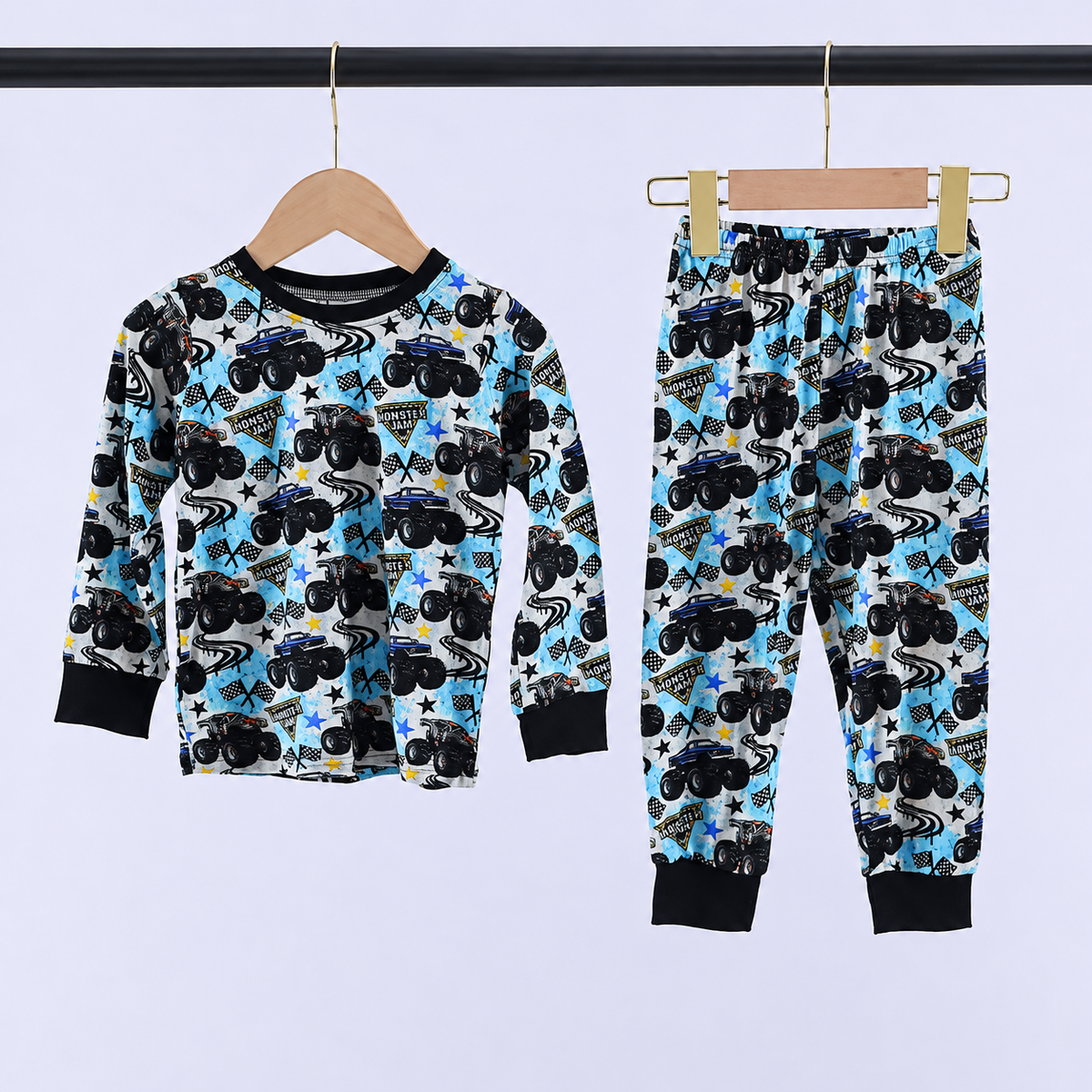 Bamboo Big Foot & Max D Monster Truck Two-Piece Pajama Set A Touch of Magnolia Boutique