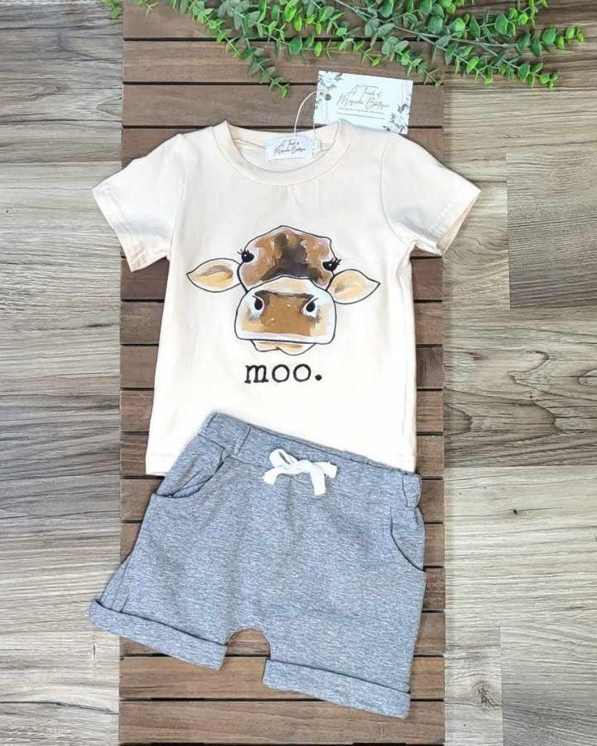 MOO Cow Top and Shorts Baby and Young Toddler Outfit A Touch of Magnolia Boutique