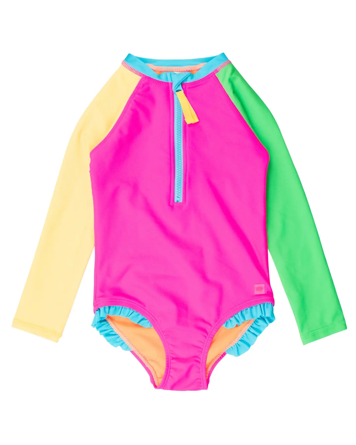Neon Color Block Long Sleeve One Piece Rash Guard Swimsuit A Touch of Magnolia Boutique