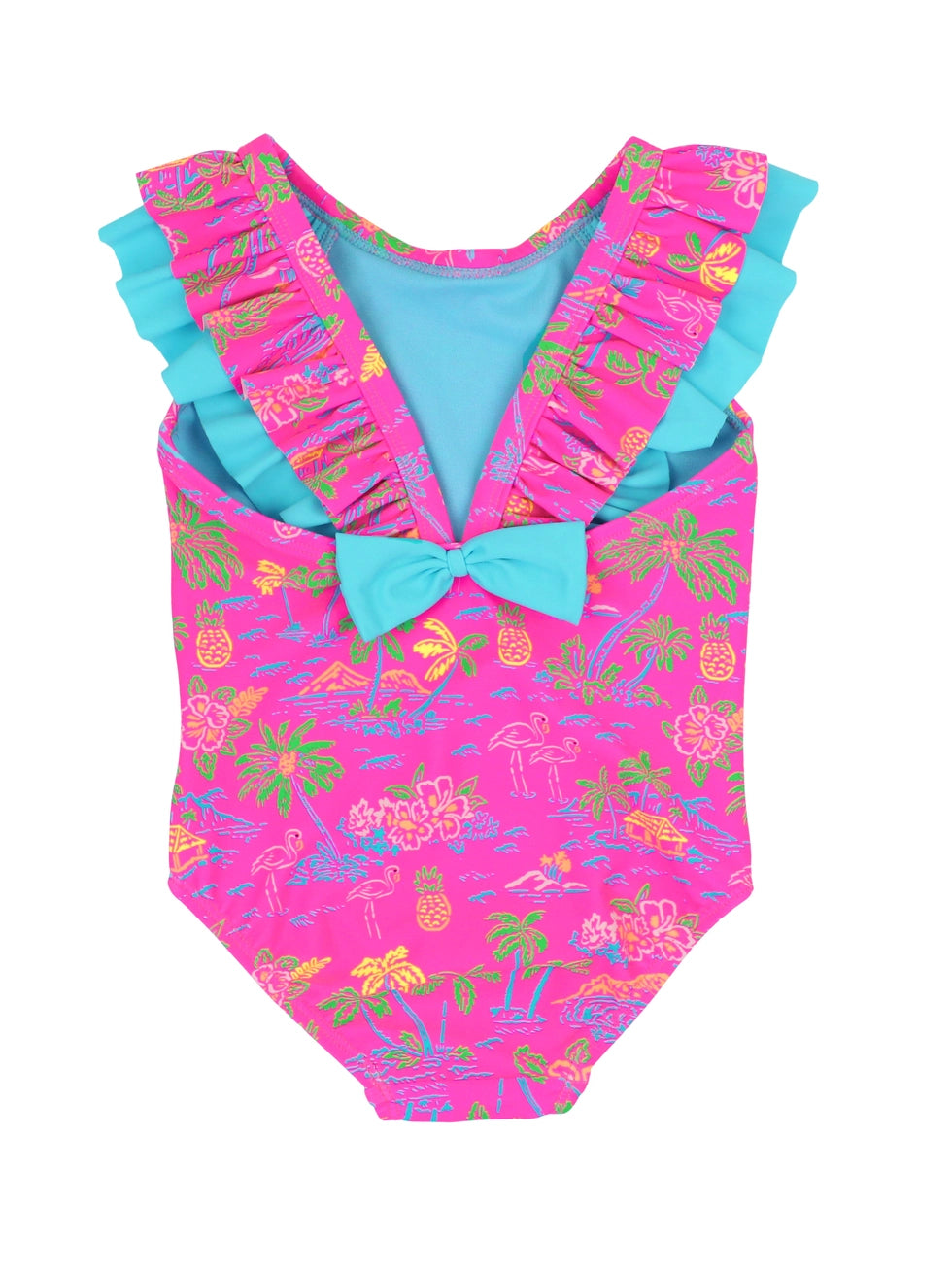 Girls Neon Island Time Bow V-Back One Piece Swimsuit A Touch of Magnolia Boutique