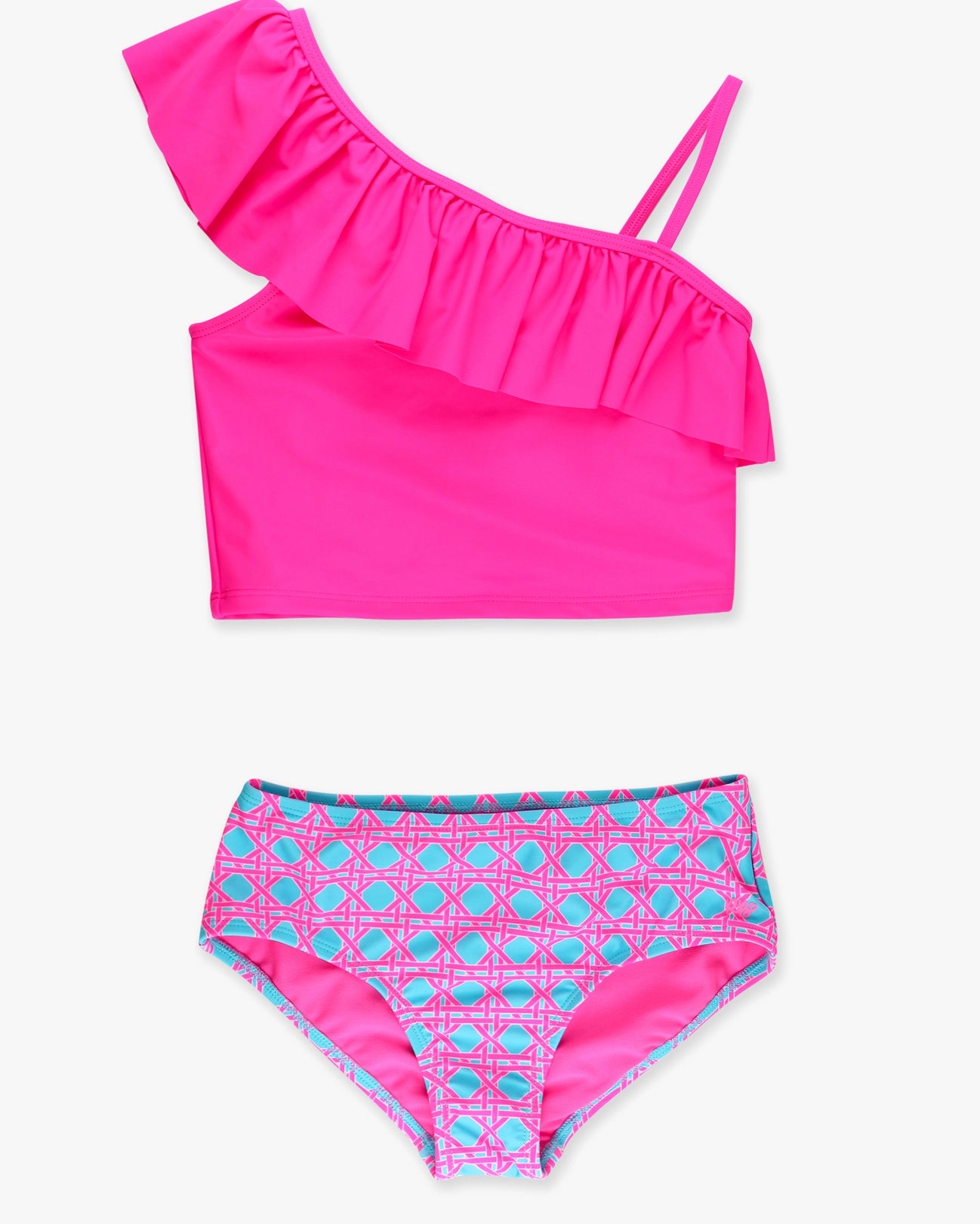 Tween Girls Neon Sorbet Cane One Shoulder Ruffle Tankini 2-Piece Swimsuit A Touch of Magnolia Boutique