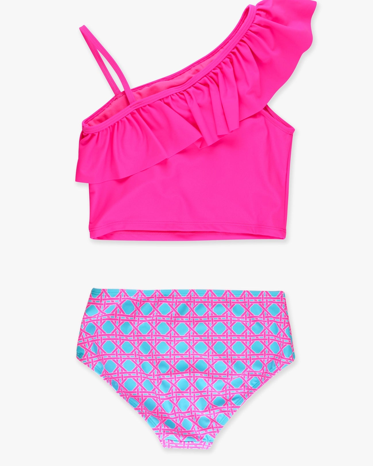 Tween Girls Neon Sorbet Cane One Shoulder Ruffle Tankini 2-Piece Swimsuit A Touch of Magnolia Boutique
