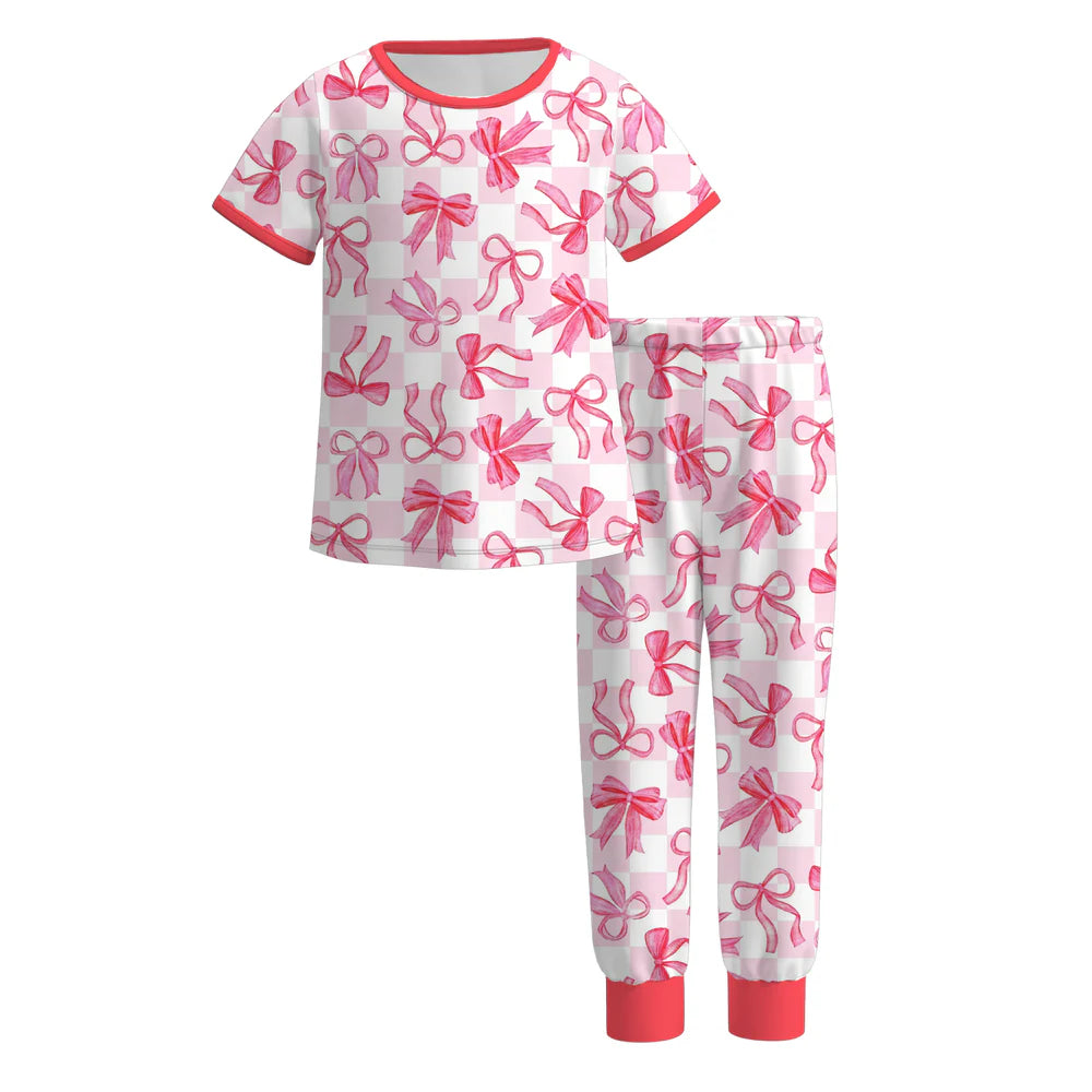 Pink Bow Check Two-Piece Pajama Set A Touch of Magnolia Boutique
