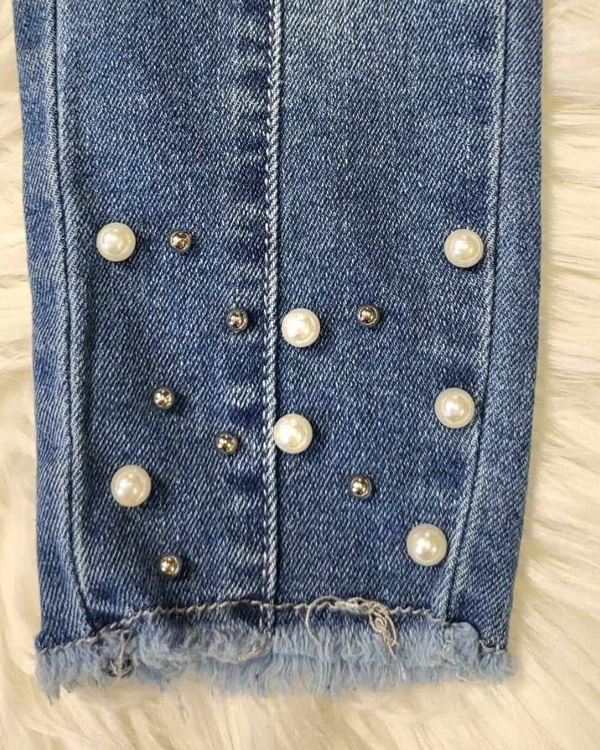 Pearl Embellished Straight Leg Denim Jeans A Touch of Magnolia Boutique