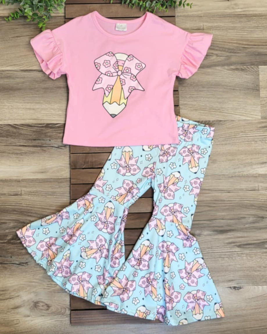 Back To School Pencil Print Bell Bottom Outfit Set A Touch of Magnolia Boutique