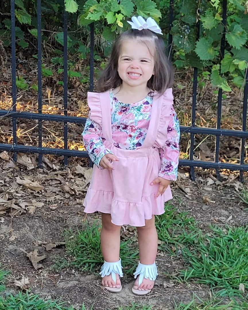 Pink Pumpkin Floral Top & Suede Suspender Skirt Set A Touch of Magnolia Boutique