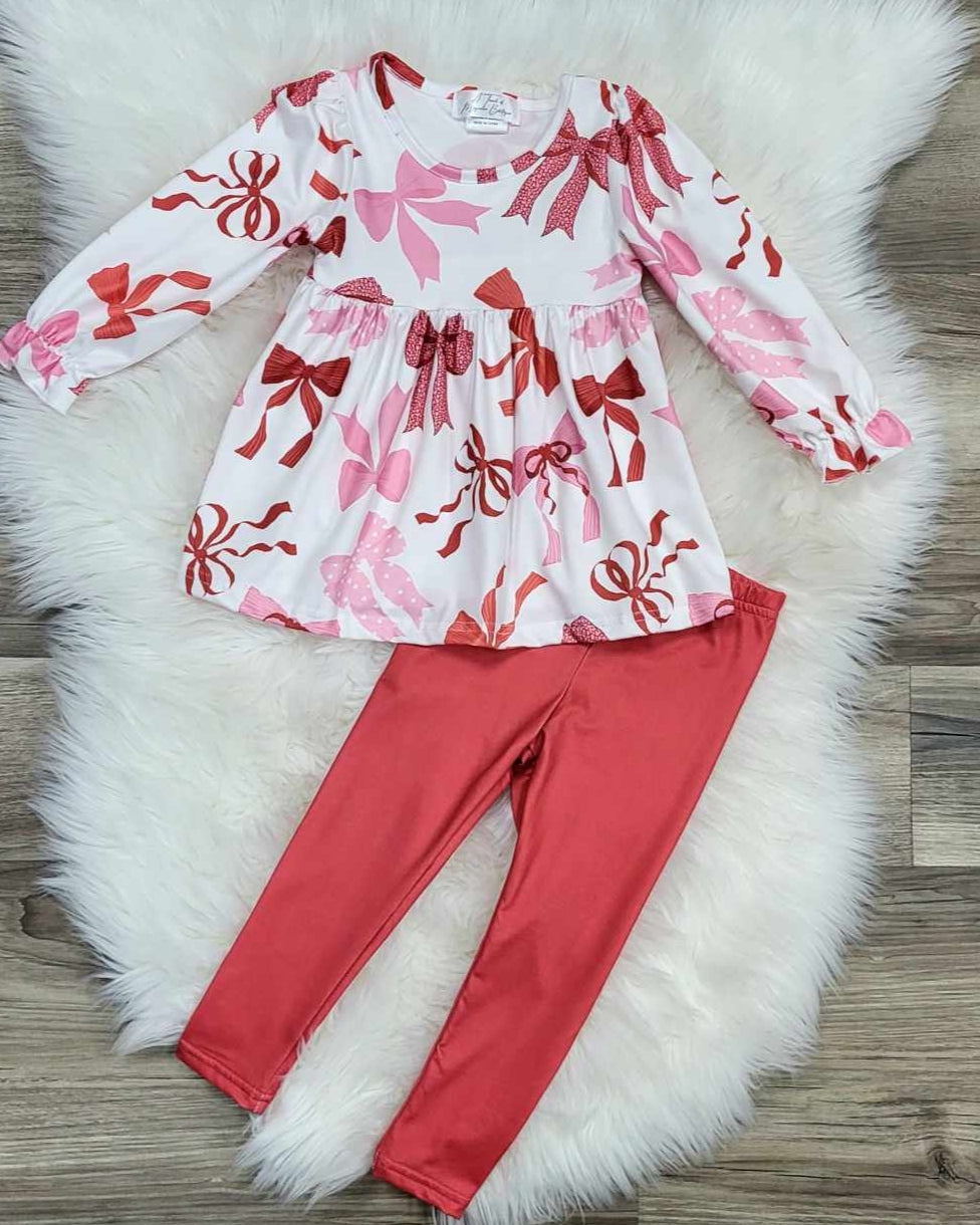 Pink and Red Bow Top and Red Legging Outfit Set A Touch of Magnolia Boutique