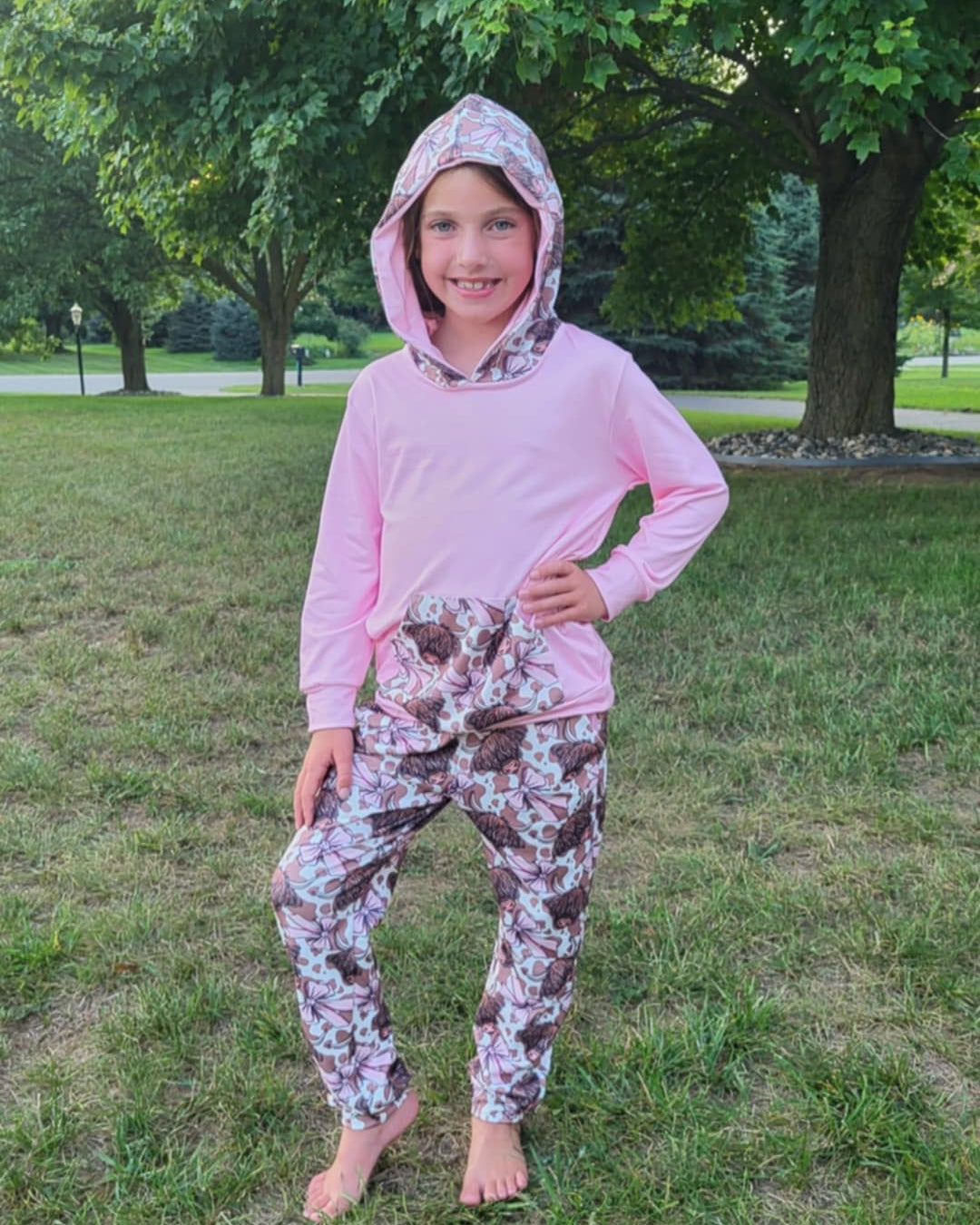 Pink Bow Highland Cow Hooded Top and Joggers Outfit Set A Touch of Magnolia Boutique