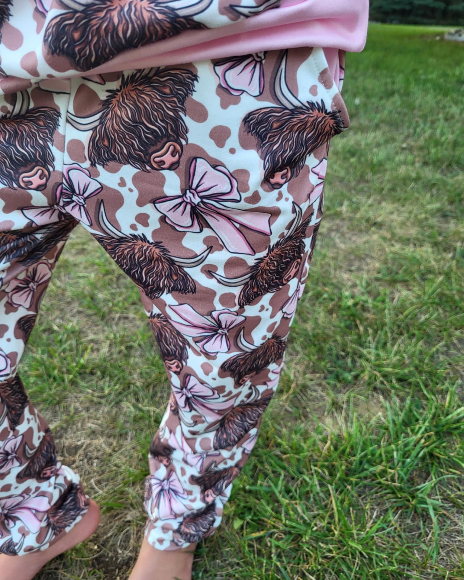 Pink Bow Highland Cow Hooded Top and Joggers Outfit Set A Touch of Magnolia Boutique