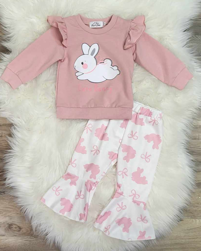 Pink Bunny Top and Bell Bottom Outfit Set for Baby & Young Toddler Girls A Touch of Magnolia Boutique